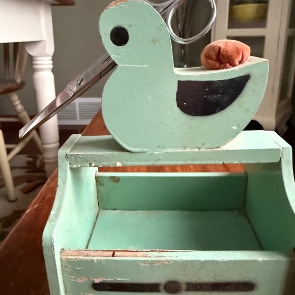 Vintage Wooden Sewing Caddy with Duck Design - Picture 2 of 13